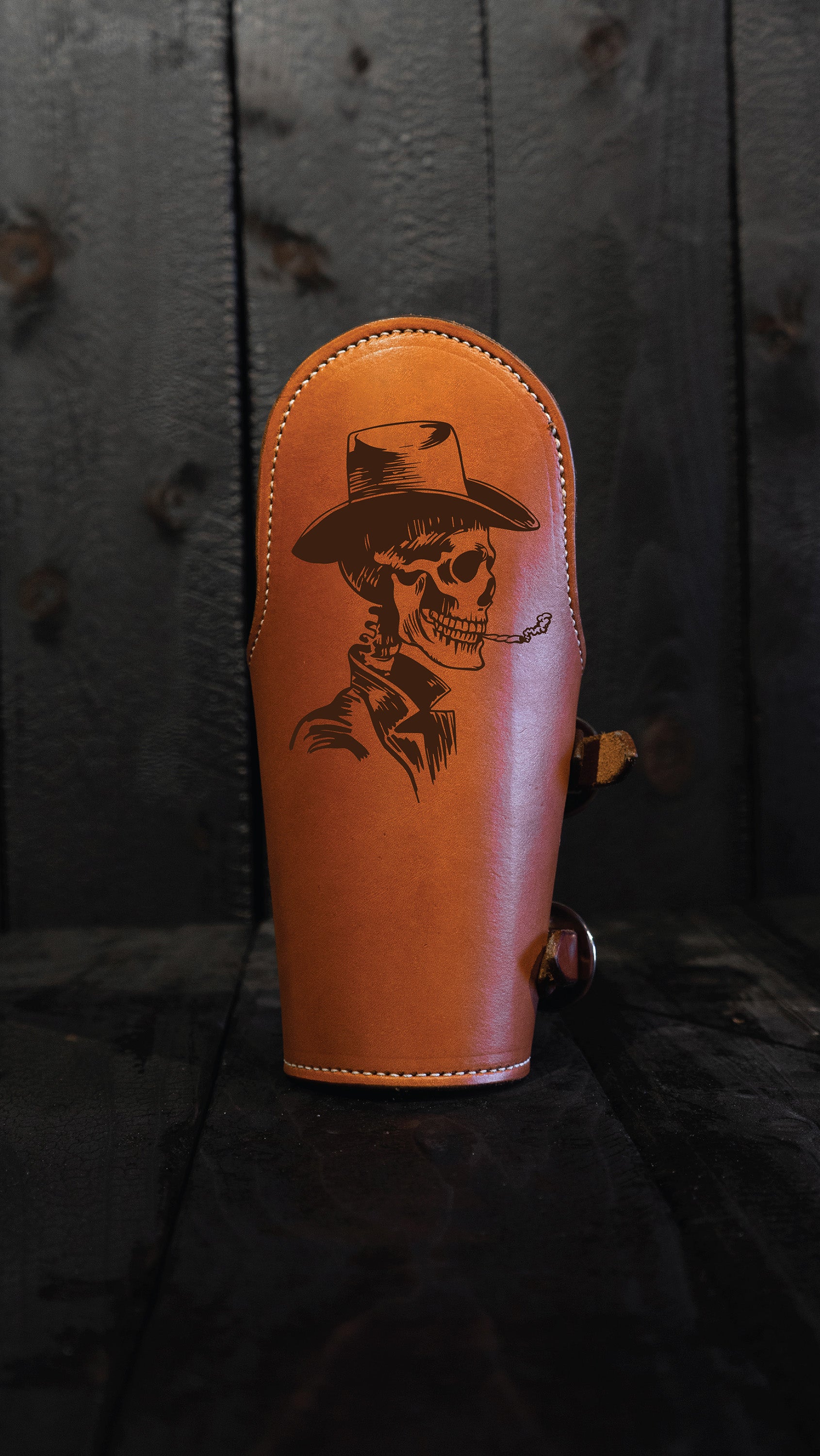 Leather Armpad for Welders, Fabricators with Skeleton Cowboy Engraved